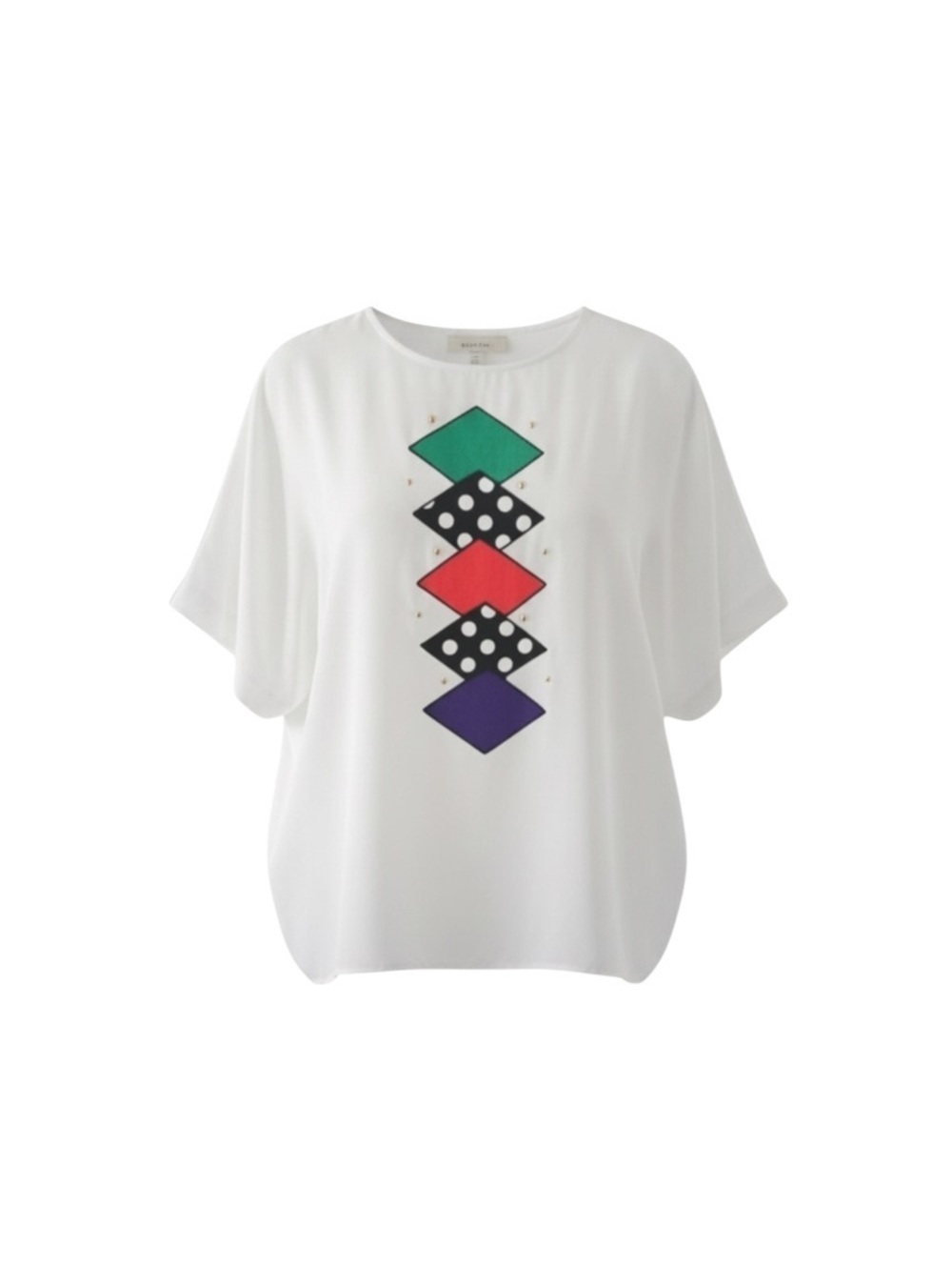 Vintage White Geometric Colorblock Statement Blouse